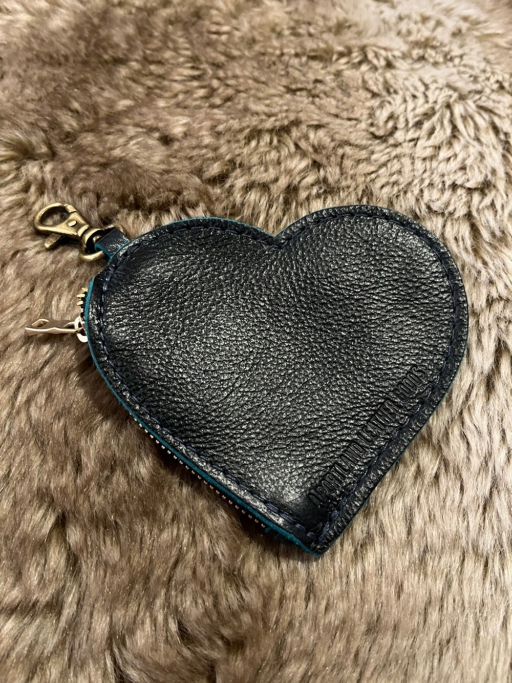 Heart-Shaped Black Leather Coin Pouch Keychain